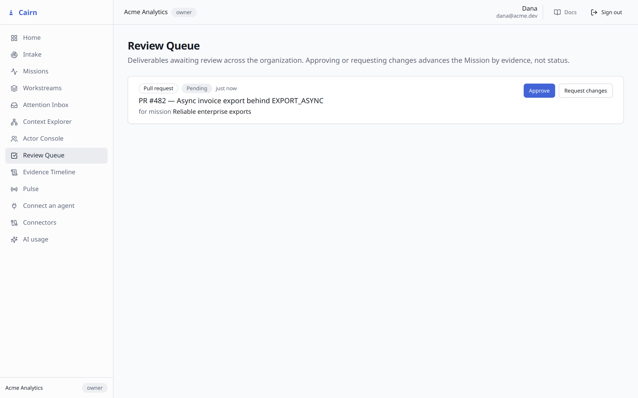 The deliverable waiting in the Review Queue