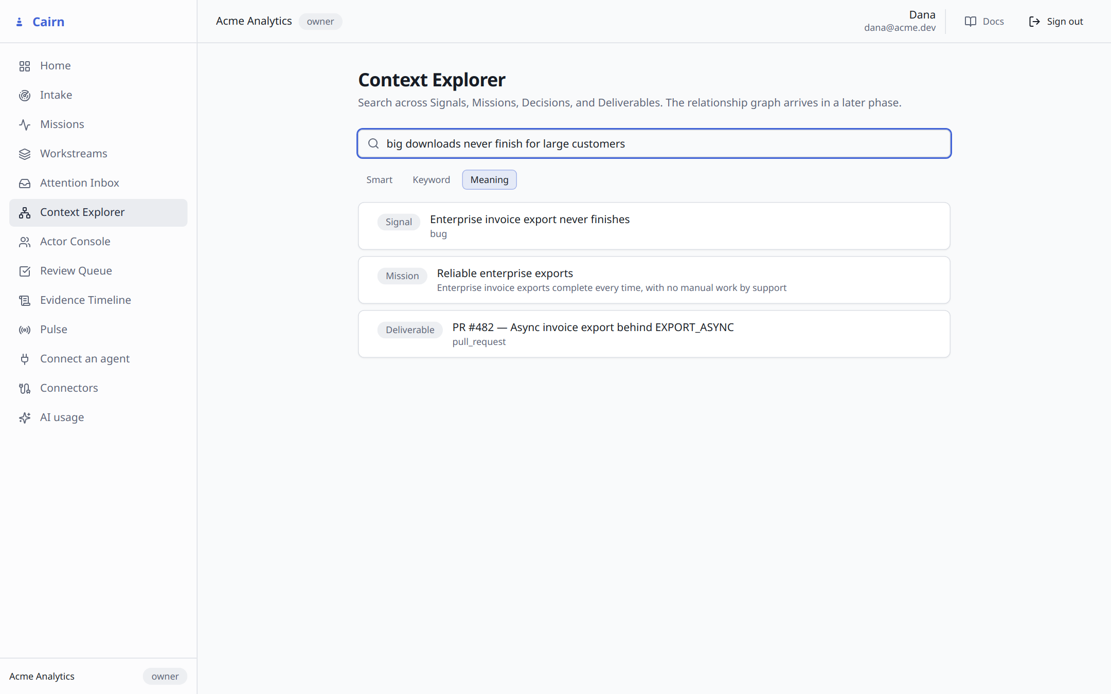 Meaning search finds the signal, mission, and PR from words none of them contain