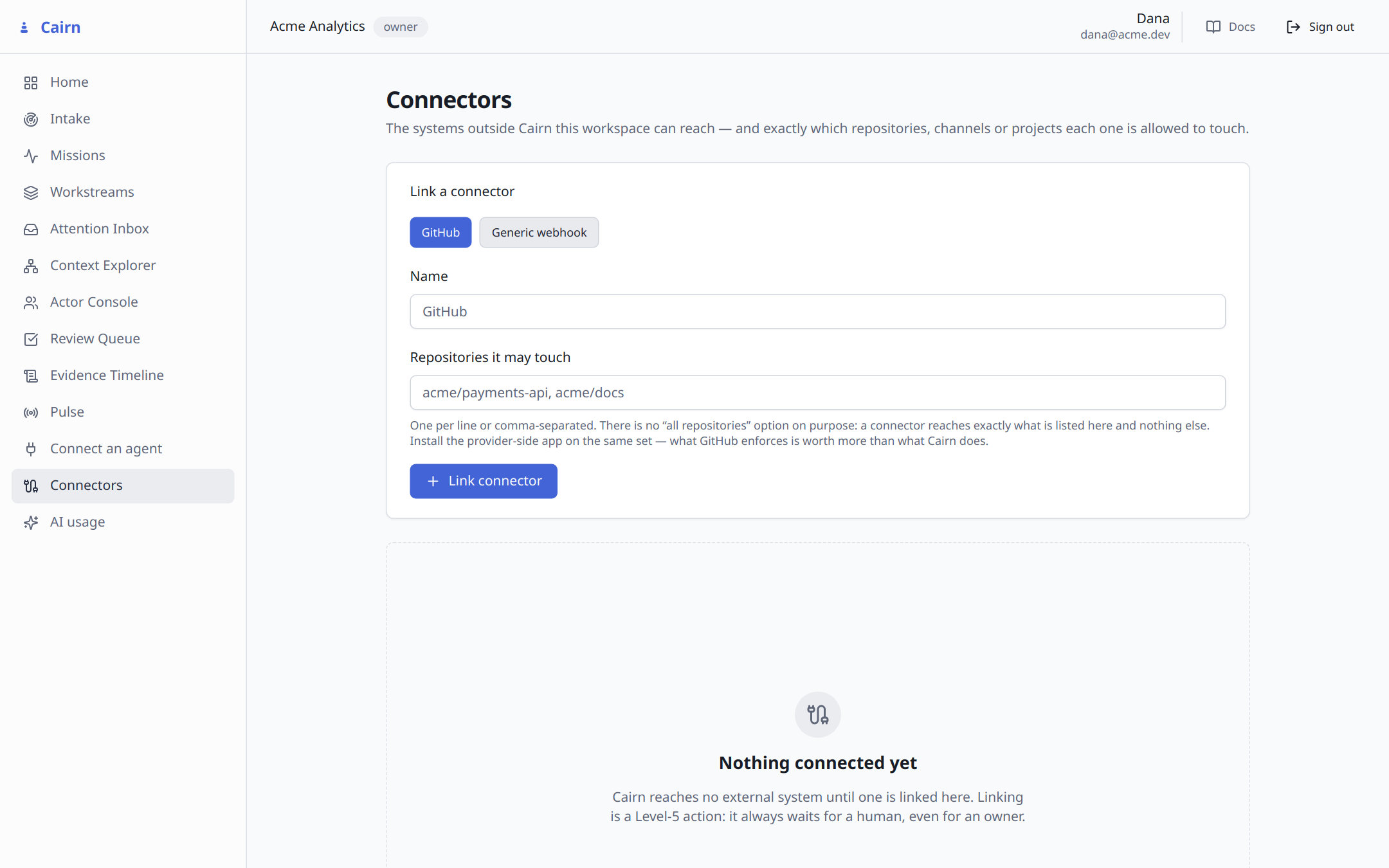 Connectors: no "all repositories" option, on purpose